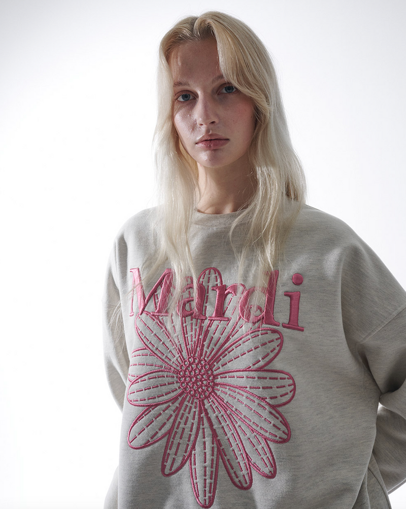 Sweatshirt Flowermardi Needlework Oatmeal Pink