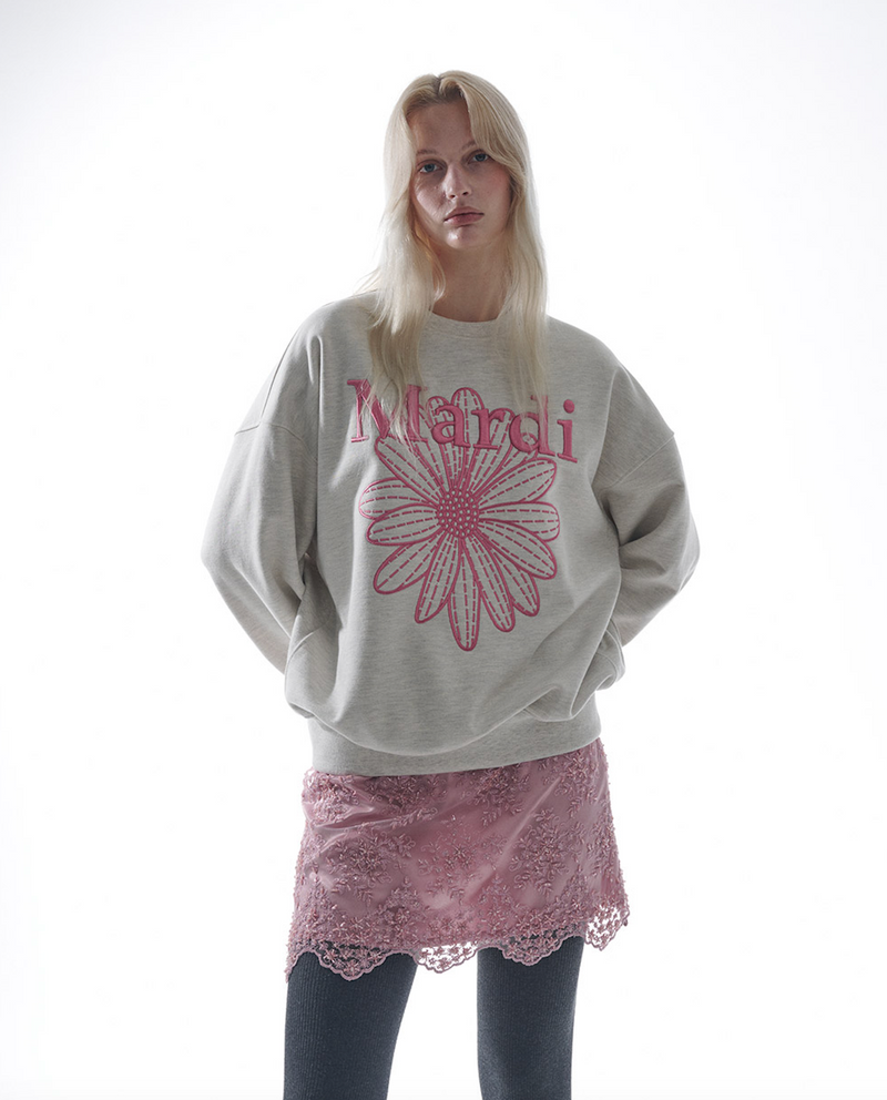 Sweatshirt Flowermardi Needlework Oatmeal Pink