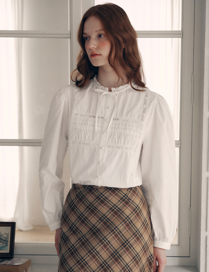 High Neck Frill Blouse White