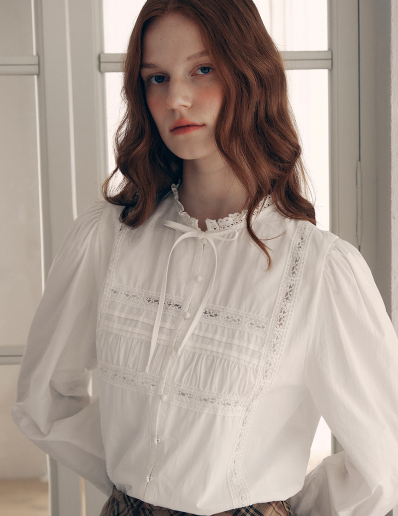 High Neck Frill Blouse White