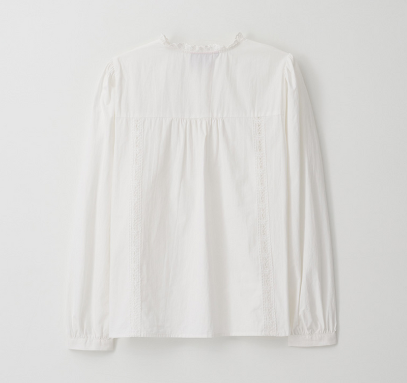 High Neck Frill Blouse White