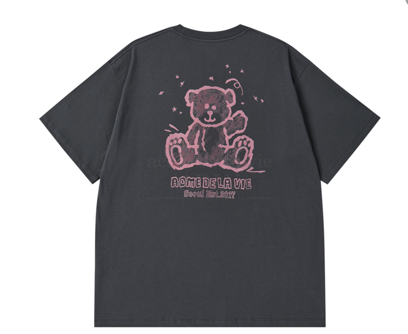 Hand Sketch Bear Short Sleeve T-shirt Charcoal