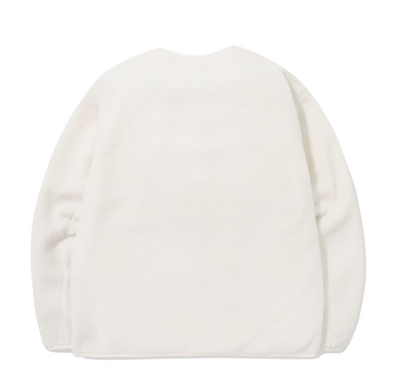 C Logo Collarless Sherpa Jacket Ivory