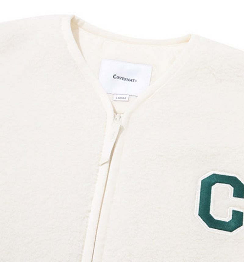 C Logo Collarless Sherpa Jacket Ivory