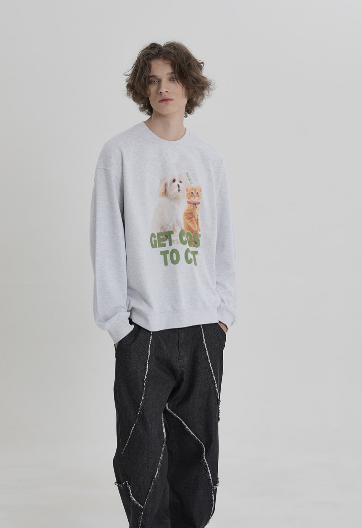 Maltese and Cheesecat Sweatshirt Melange White