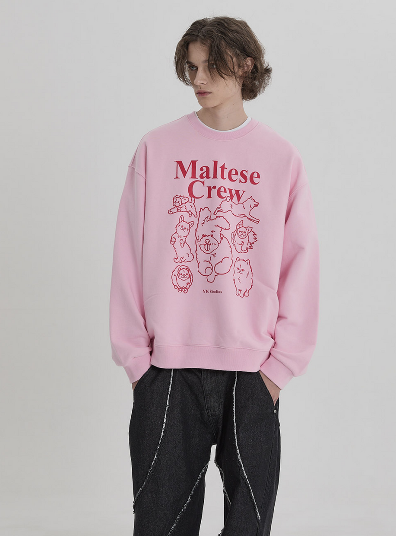 Maltese Crew Line Graphic Sweatshirt Pink