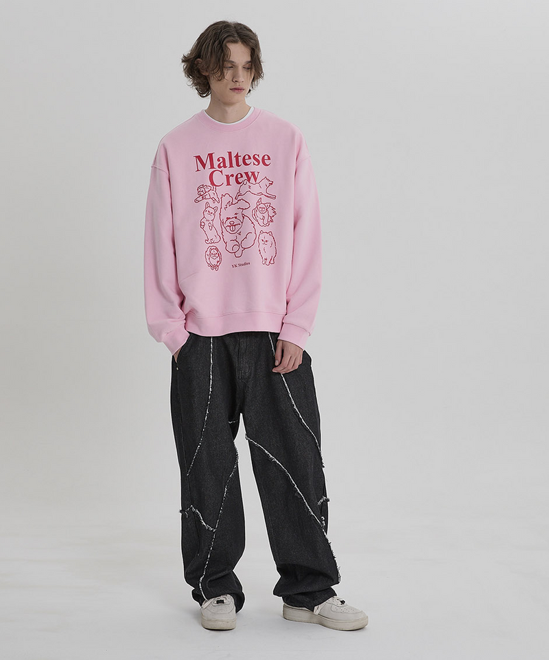 Maltese Crew Line Graphic Sweatshirt Pink