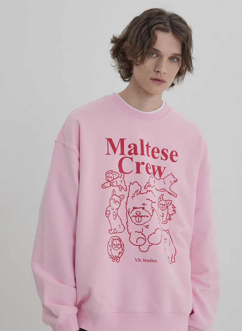 Maltese Crew Line Graphic Sweatshirt Pink