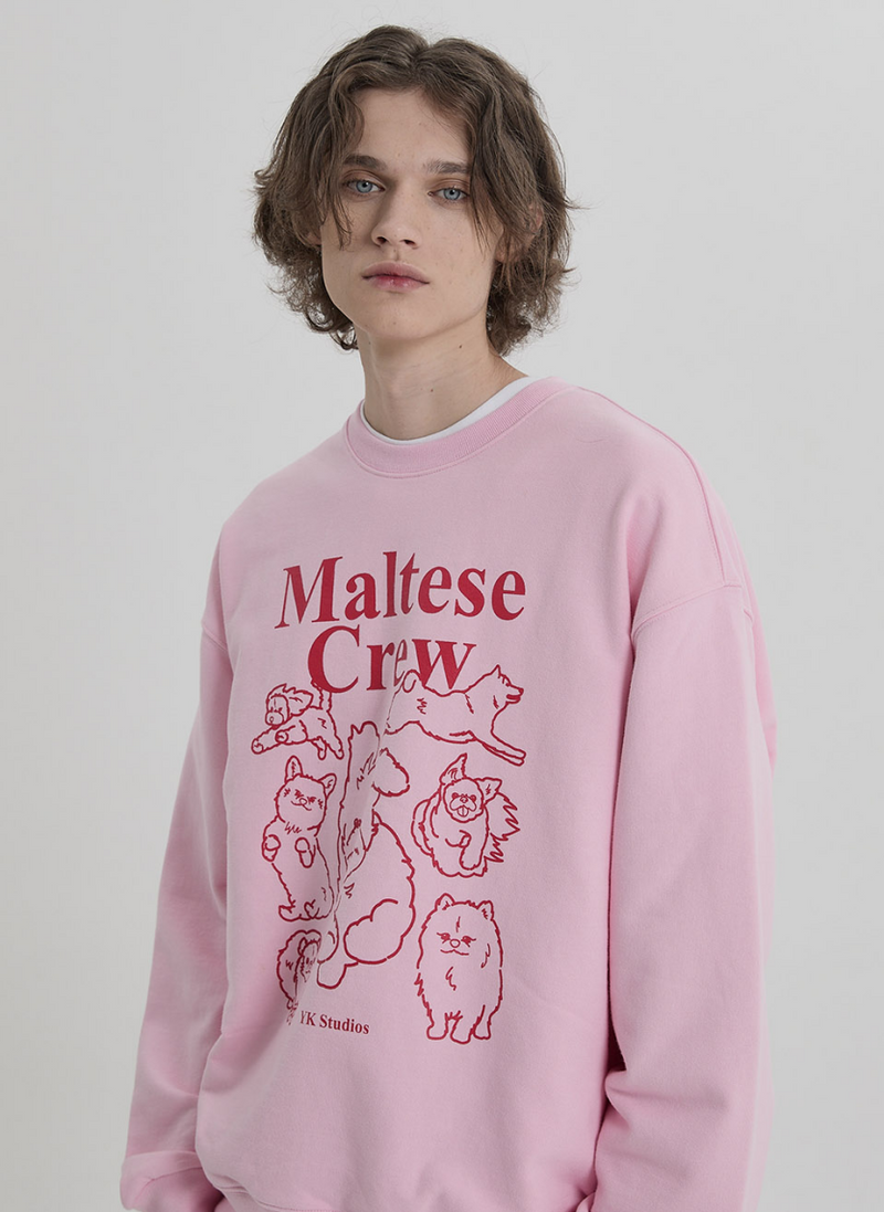 Maltese Crew Line Graphic Sweatshirt Pink