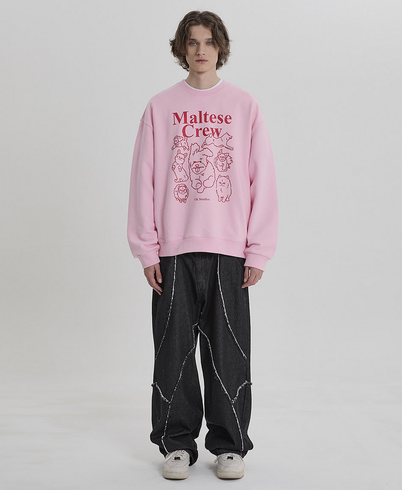 Maltese Crew Line Graphic Sweatshirt Pink