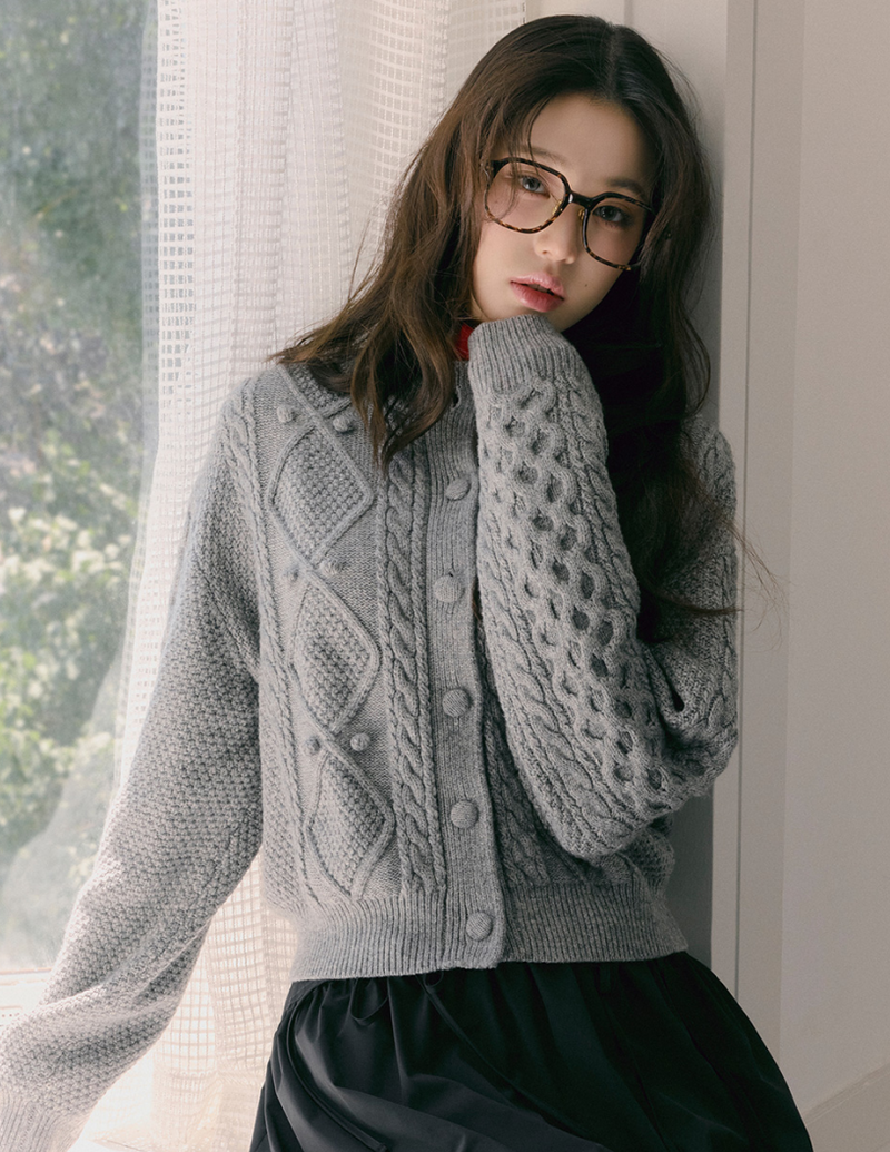 Wool Button Cable Cardigan