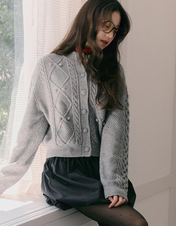 Wool Button Cable Cardigan