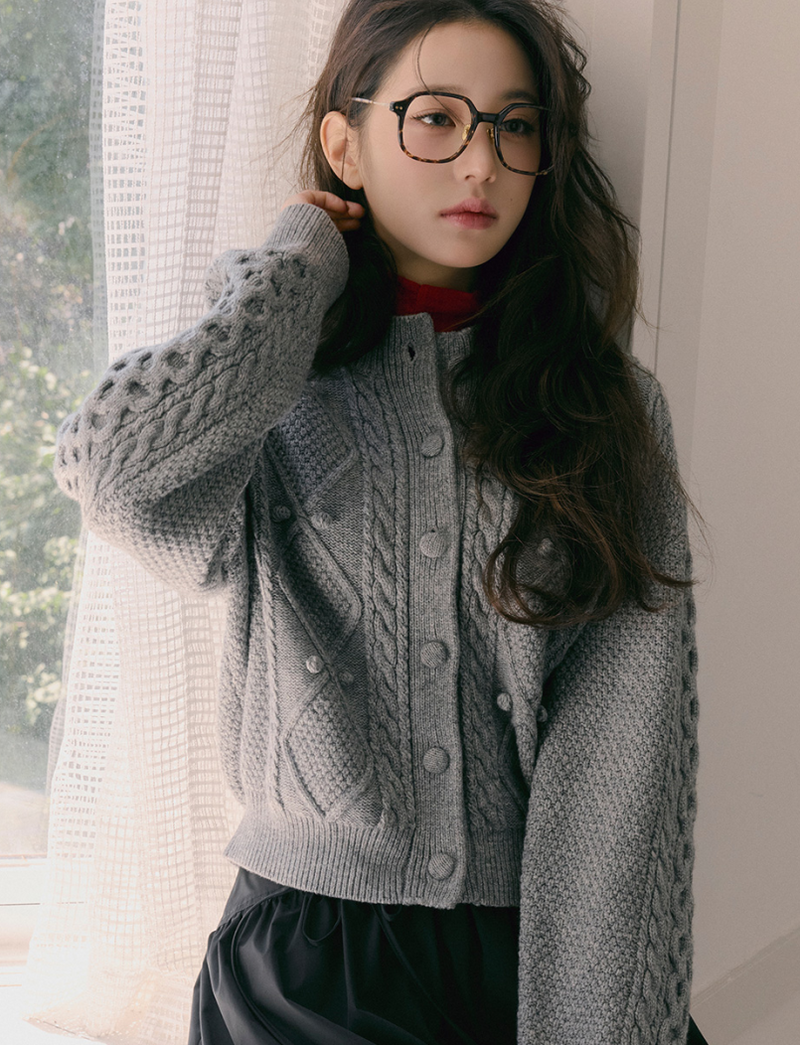 Wool Button Cable Cardigan