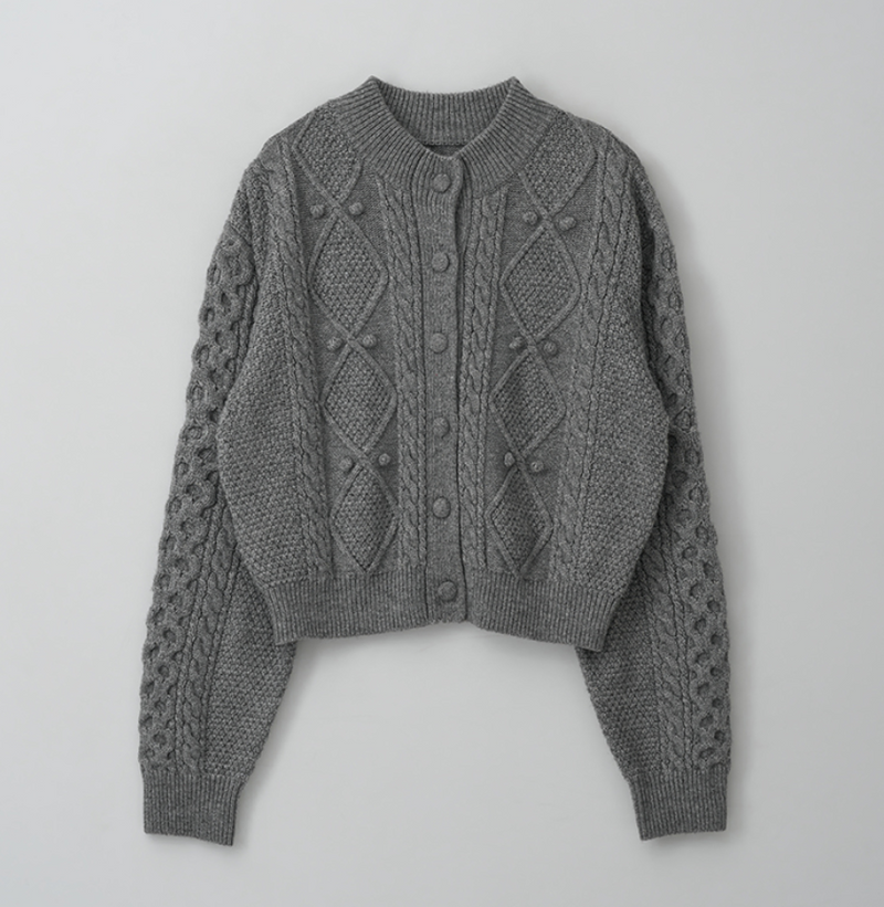 Wool Button Cable Cardigan