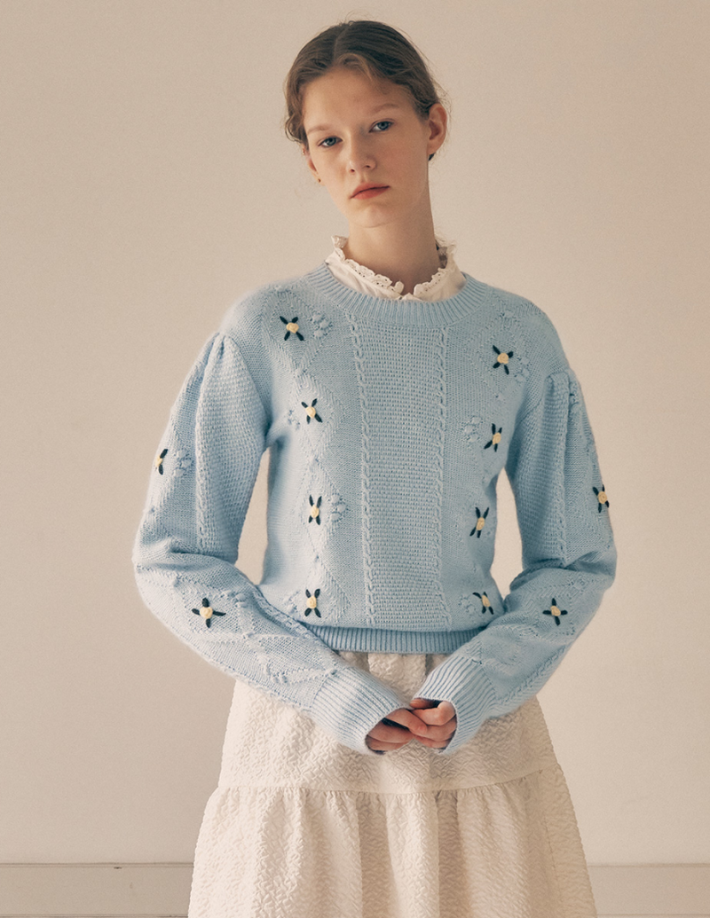 Hand Flower Embroidery Knit Sweater