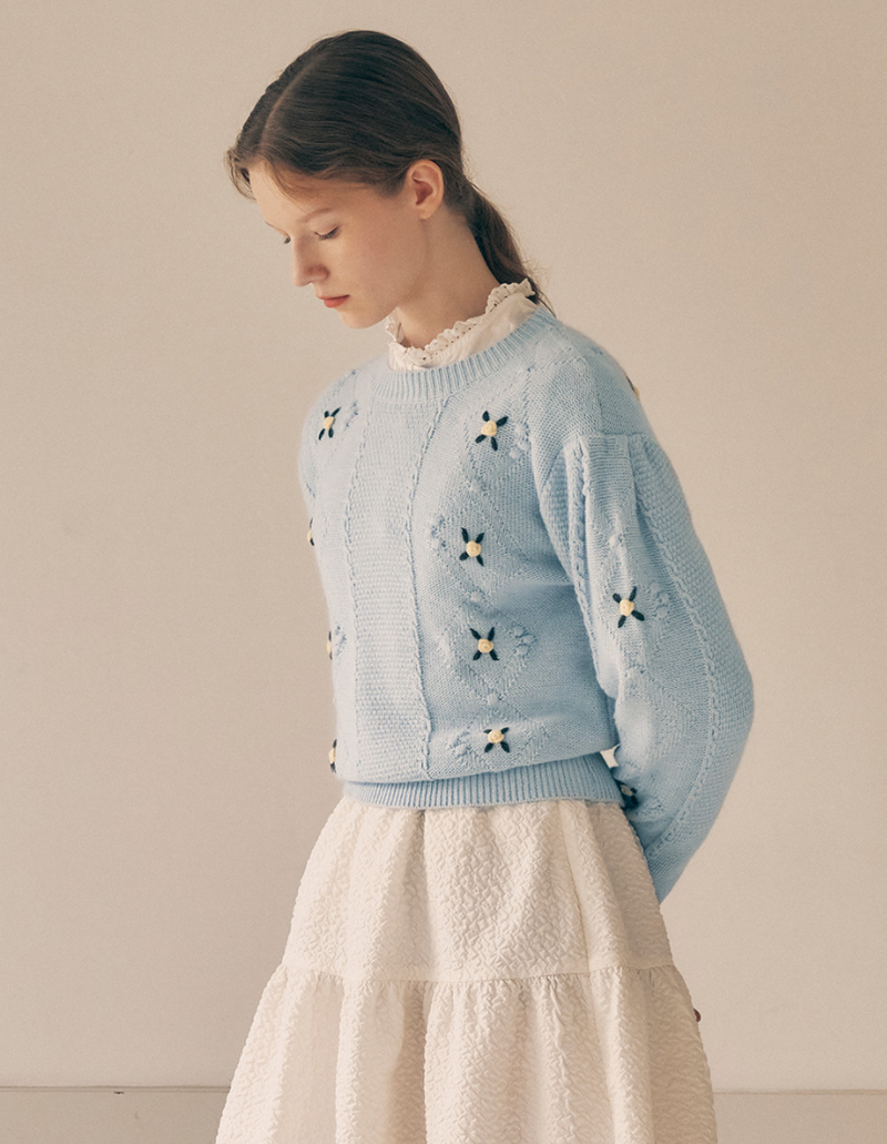 Hand Flower Embroidery Knit Sweater