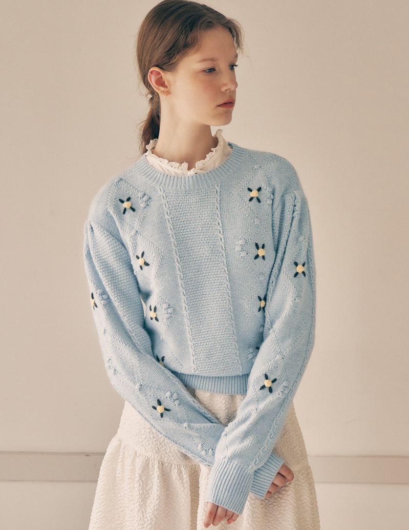 Hand Flower Embroidery Knit Sweater