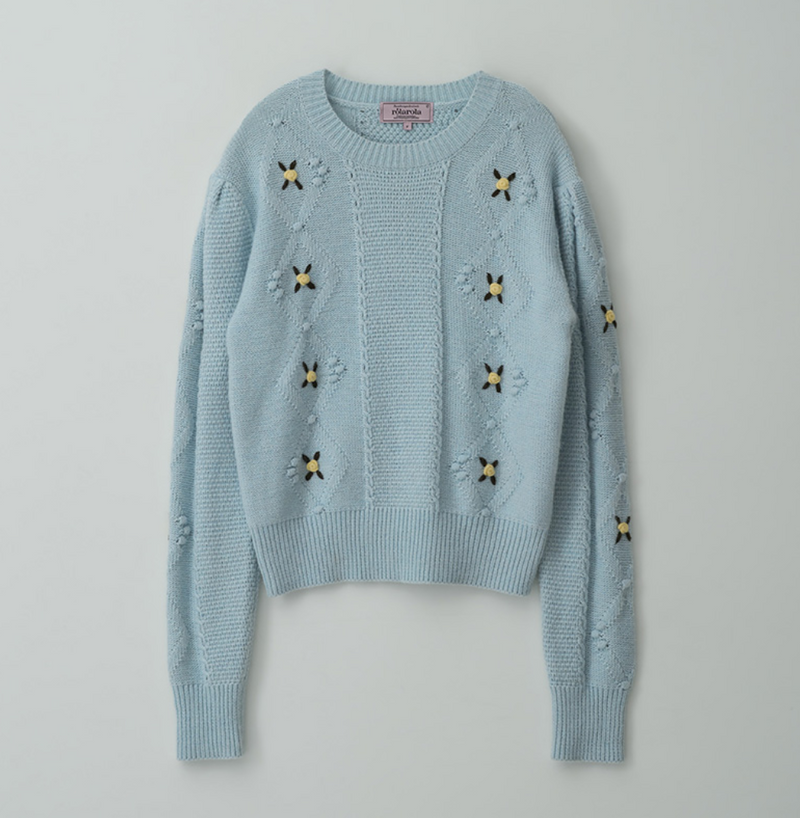 Hand Flower Embroidery Knit Sweater