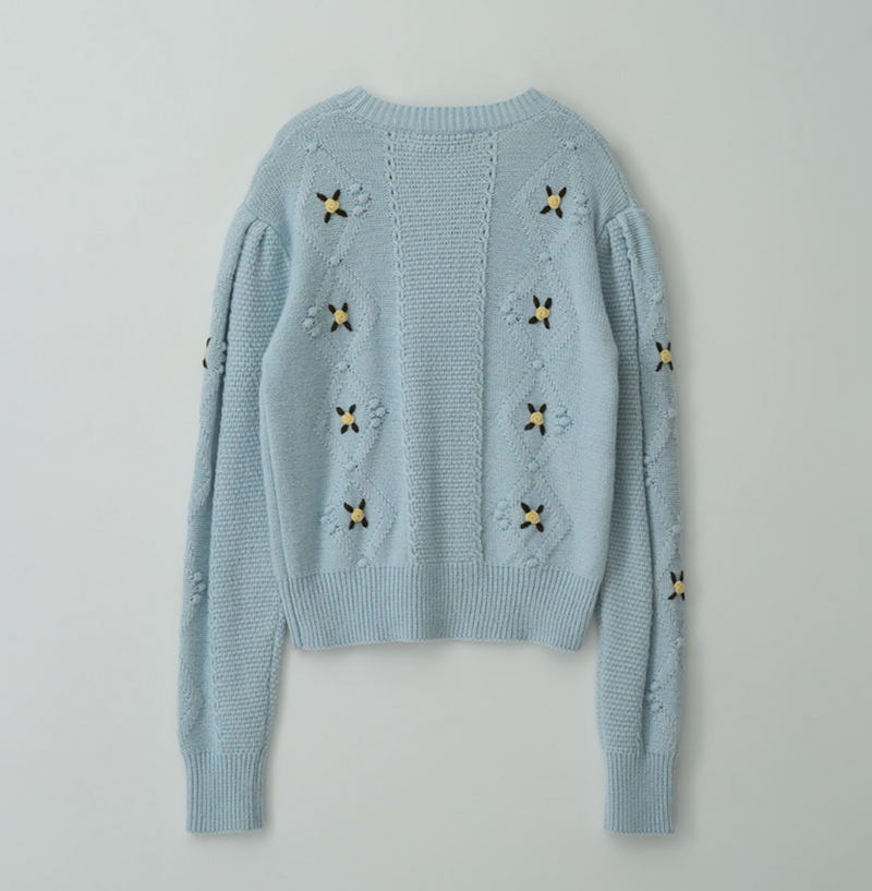 Hand Flower Embroidery Knit Sweater