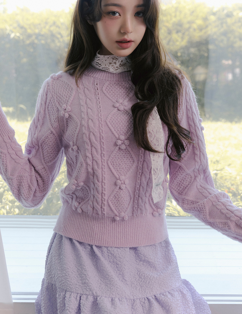 Pompom Cable Knit Sweater