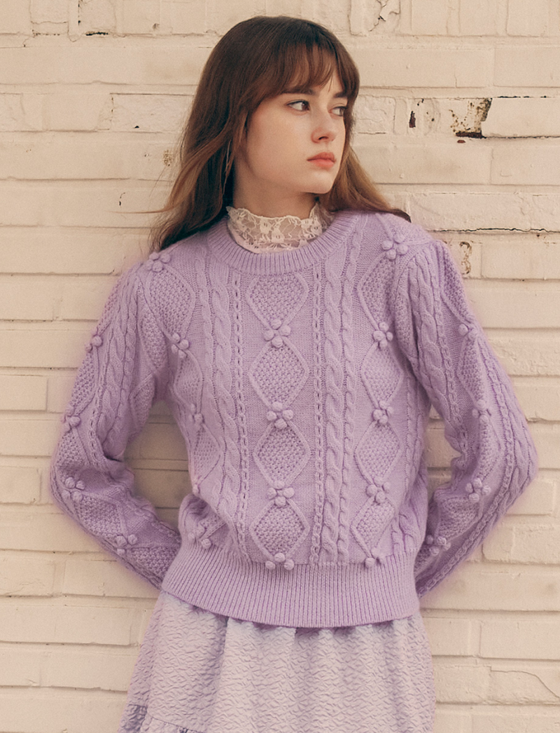 Pompom Cable Knit Sweater