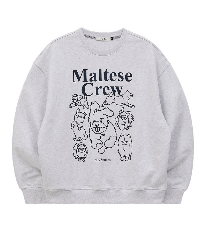 Maltese Crew Line Graphic Sweatshirt Melange White with Black