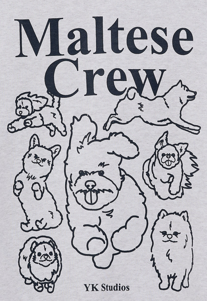 Maltese Crew Line Graphic Sweatshirt Melange White with Black