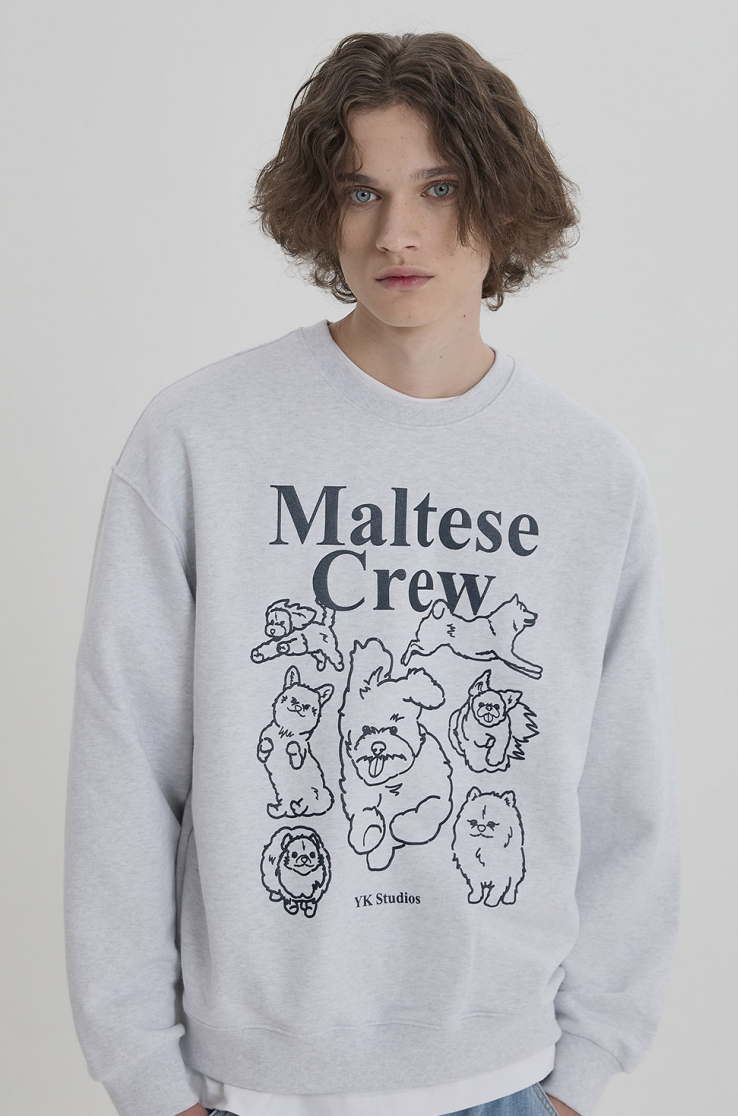 Maltese Crew Line Graphic Sweatshirt Melange White with Black