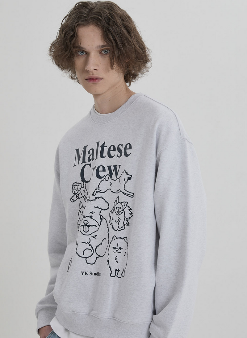 Maltese Crew Line Graphic Sweatshirt Melange White with Black