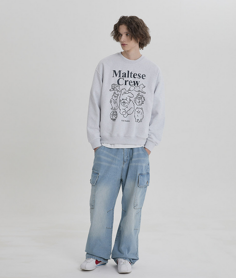 Maltese Crew Line Graphic Sweatshirt Melange White with Black