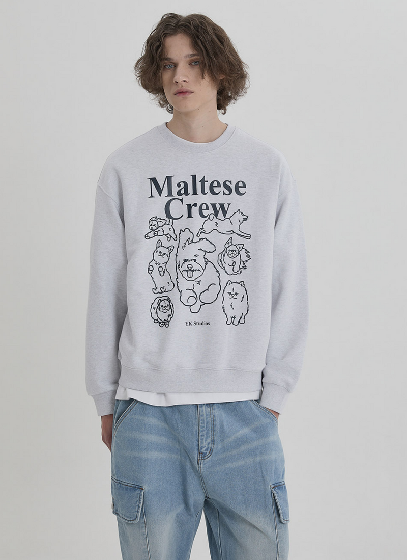 Maltese Crew Line Graphic Sweatshirt Melange White with Black