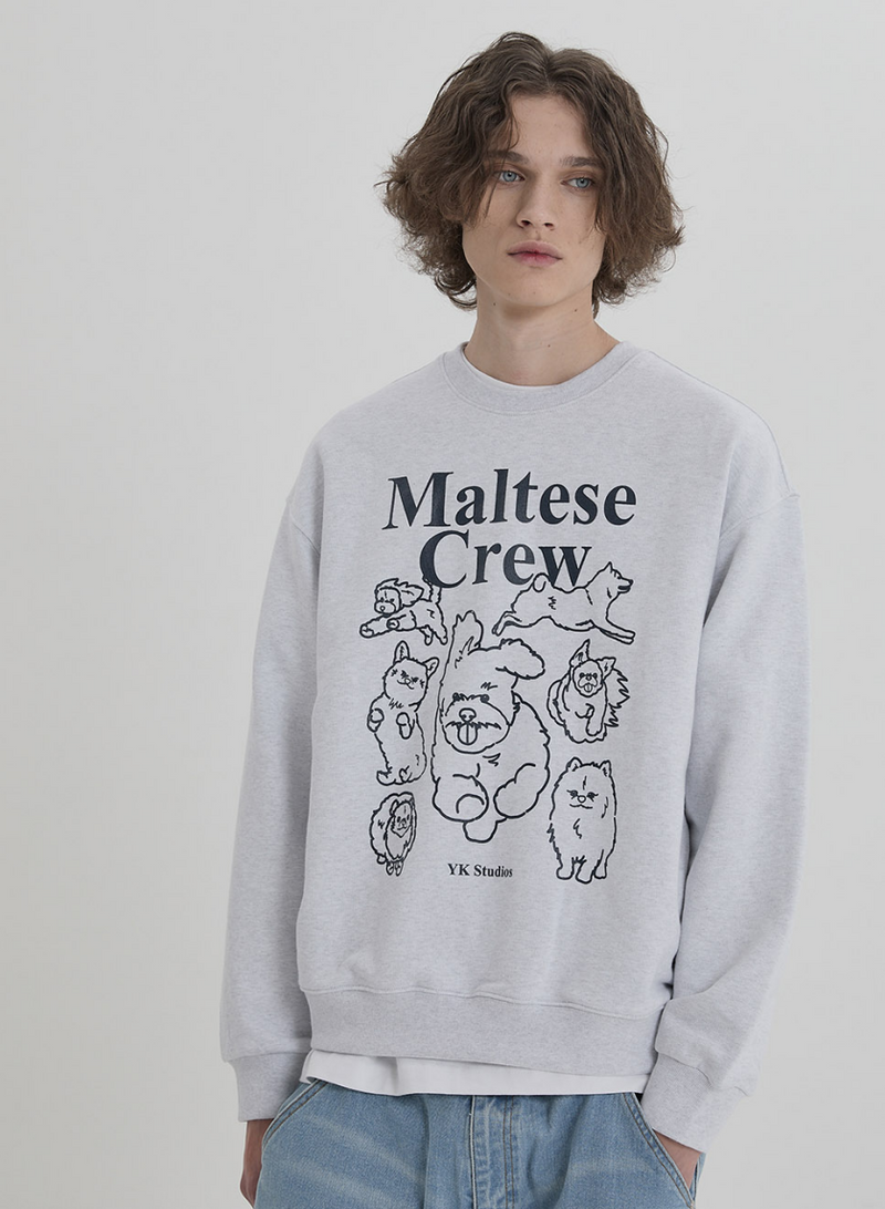 Maltese Crew Line Graphic Sweatshirt Melange White with Black