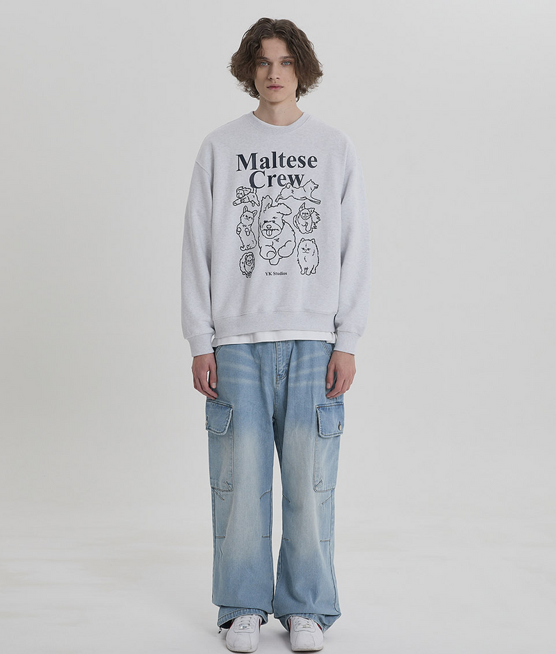 Maltese Crew Line Graphic Sweatshirt Melange White with Black