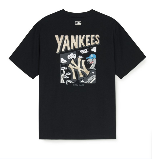 New Year Snake Cartoon Graphic Overfit T-shirt Yankees Black