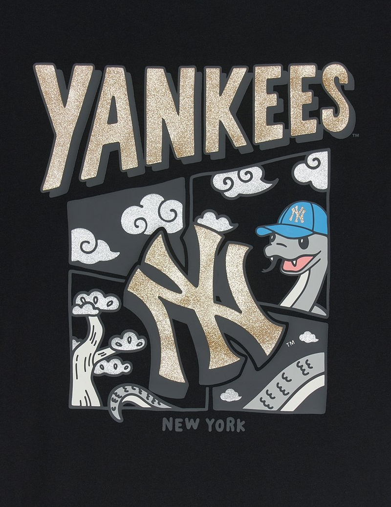 New Year Snake Cartoon Graphic Overfit T-shirt Yankees Black