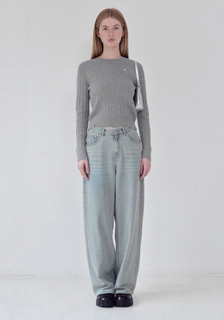 Kirsh Plain Line Point Cable Knit Top