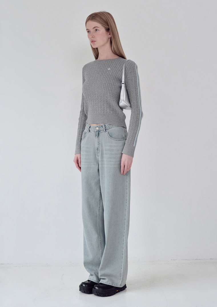 Kirsh Plain Line Point Cable Knit Top