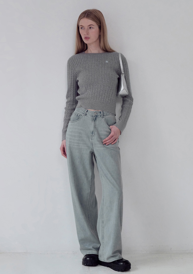 Kirsh Plain Line Point Cable Knit Top