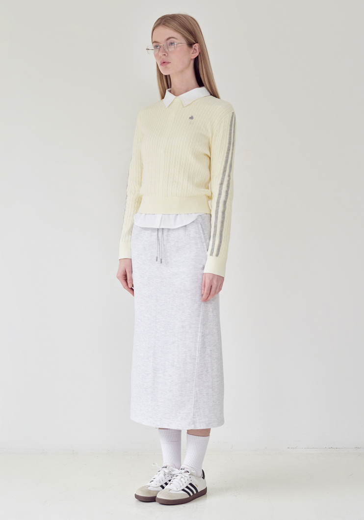 Kirsh Plain Line Point Cable Knit Top