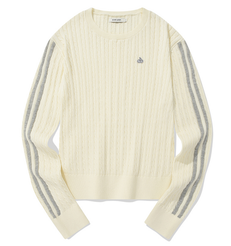 Kirsh Plain Line Point Cable Knit Top