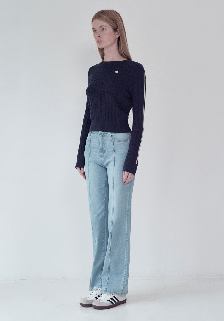 Kirsh Plain Line Point Cable Knit Top