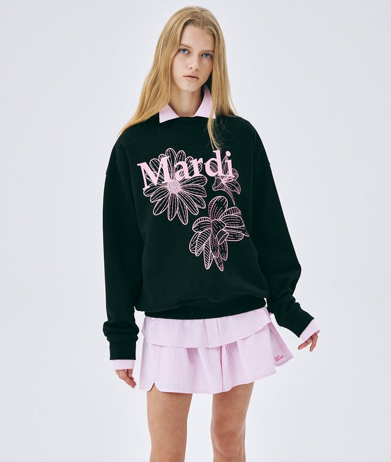 Sweatshirt Triple Flower Black Pink