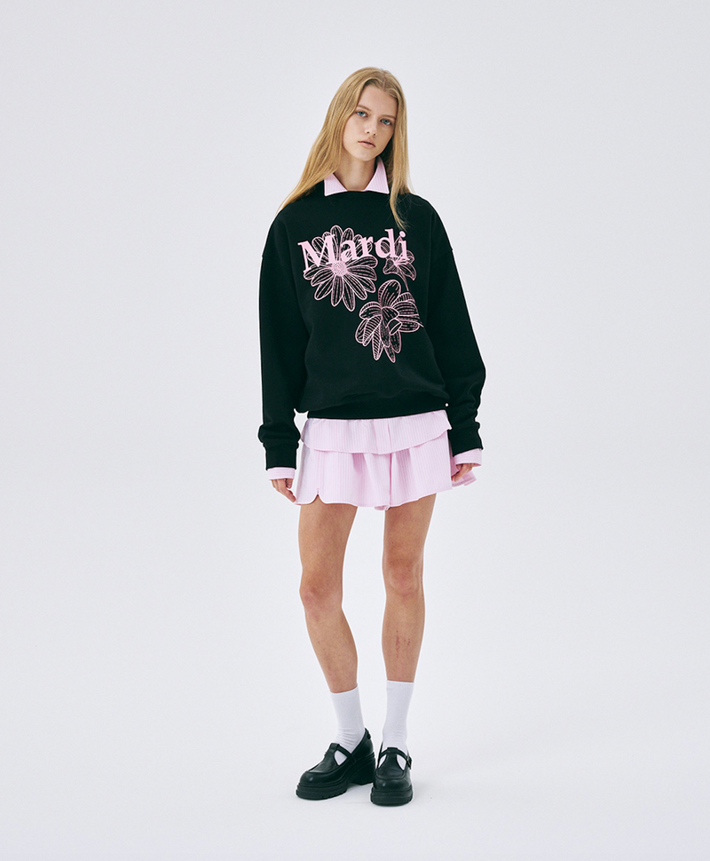 Sweatshirt Triple Flower Black Pink