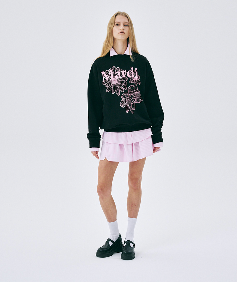 Sweatshirt Triple Flower Black Pink