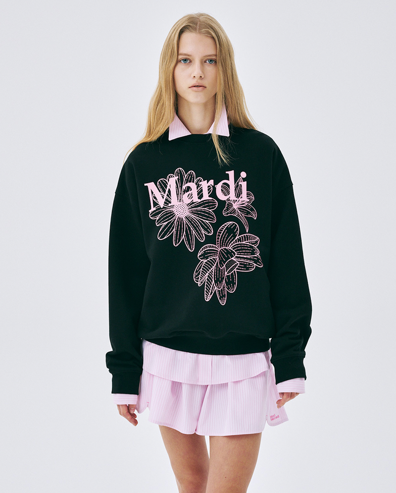 Sweatshirt Triple Flower Black Pink