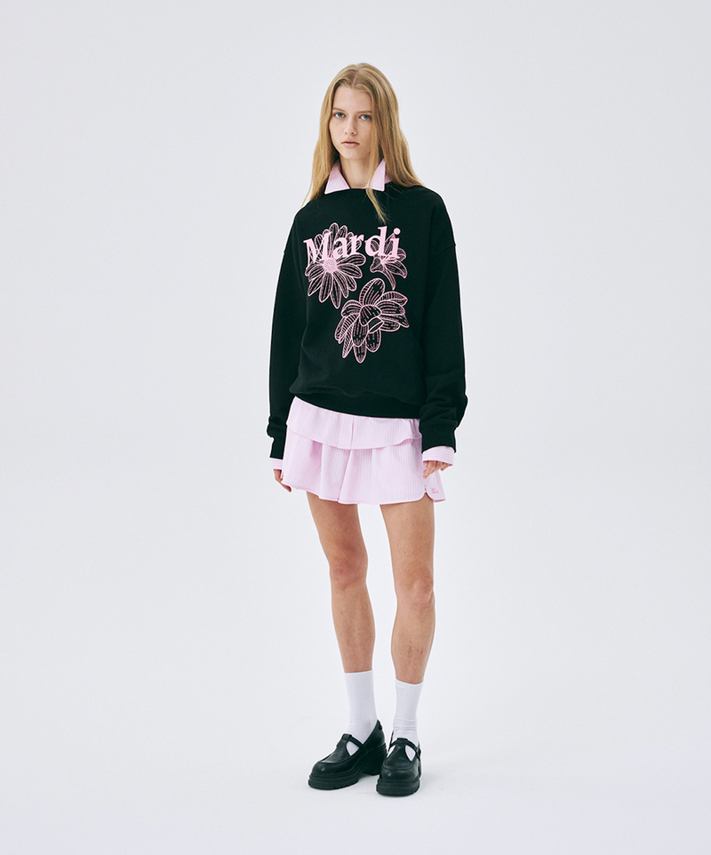 Sweatshirt Triple Flower Black Pink