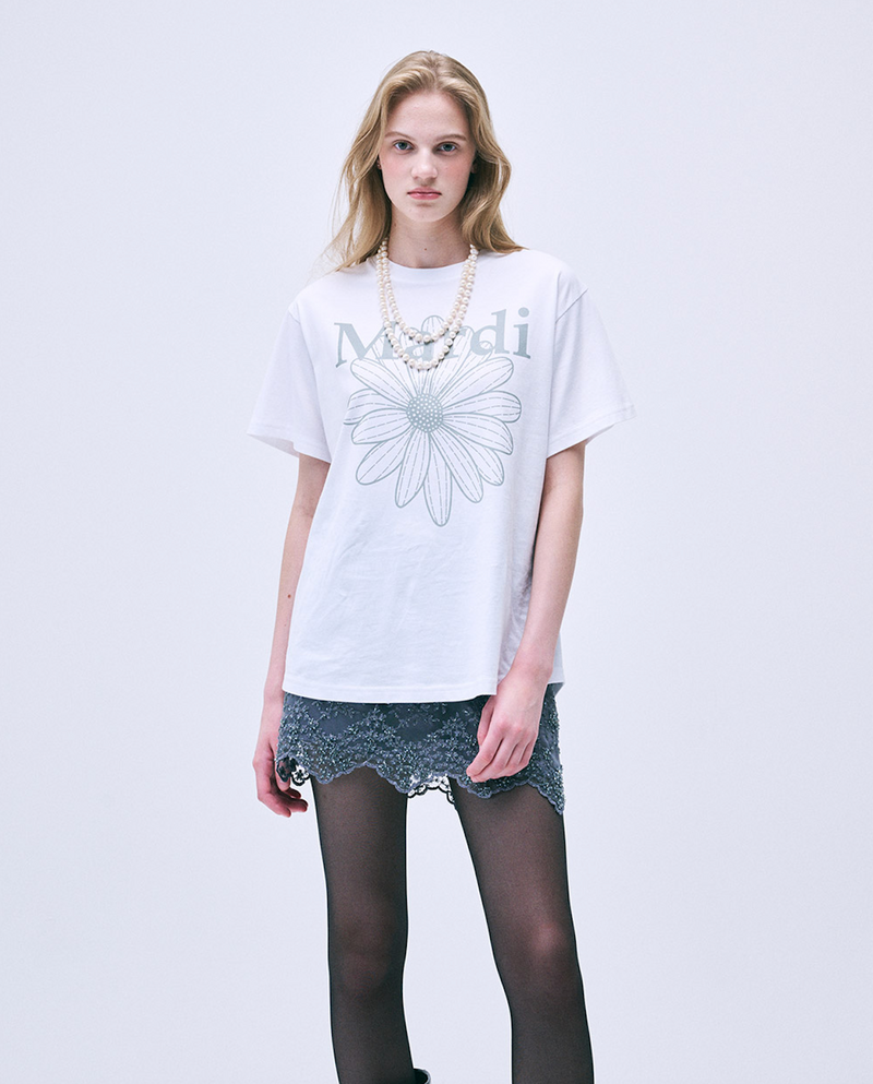 Tshirt Flowermardi White Light Grey