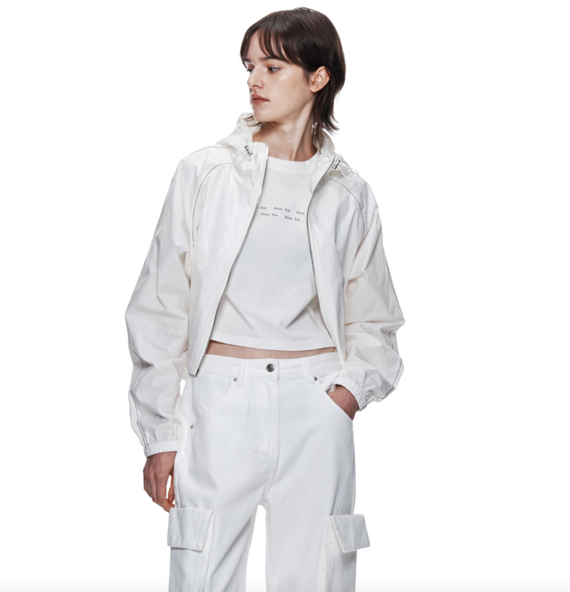 Matin Crop Hoody Coating Jumper in Ivory