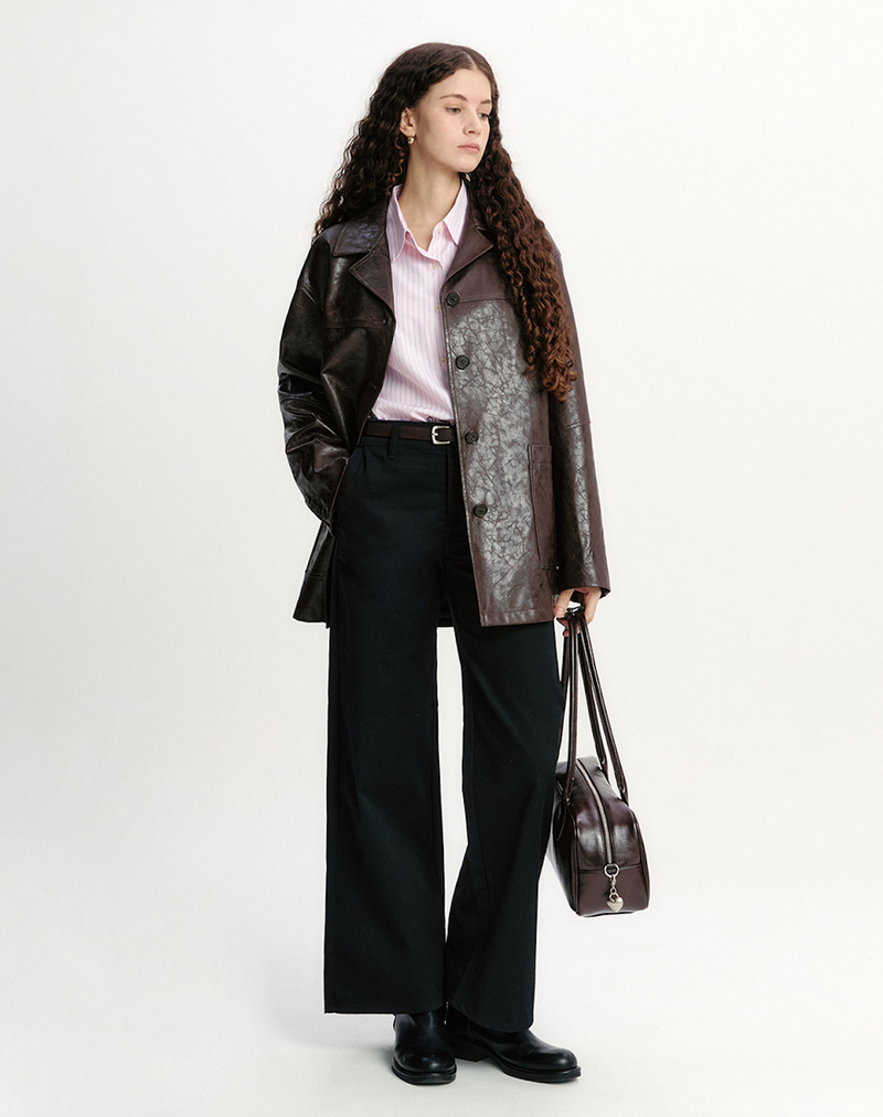 Overfit Leather Jacket Brown