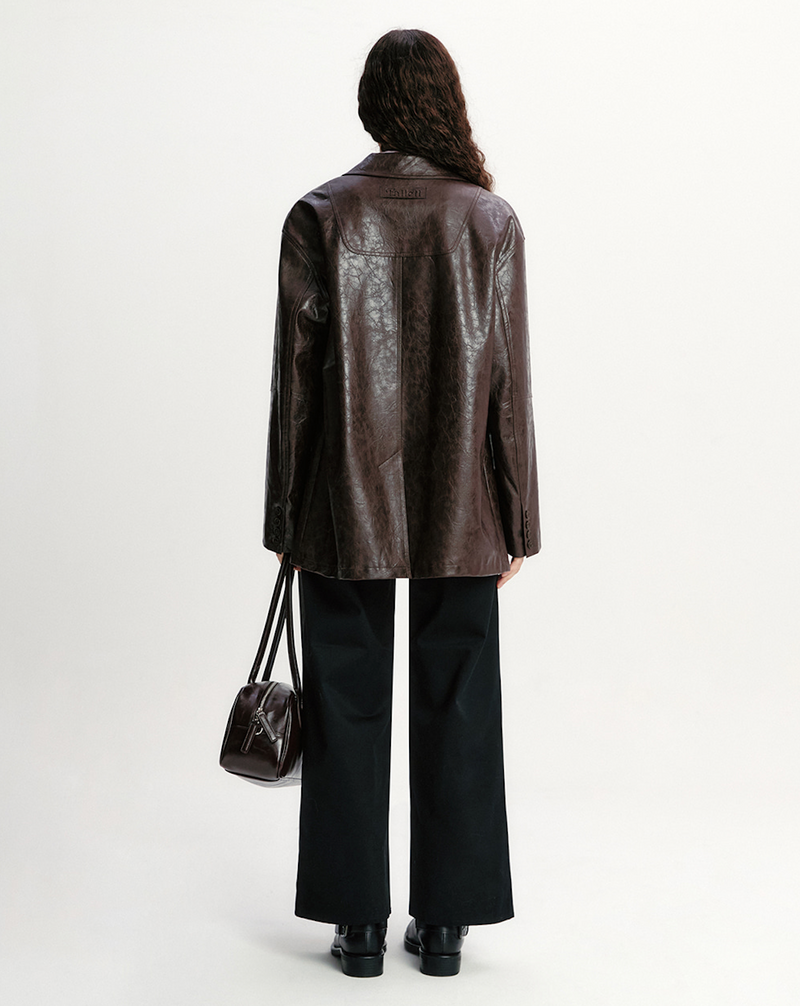 Overfit Leather Jacket Brown